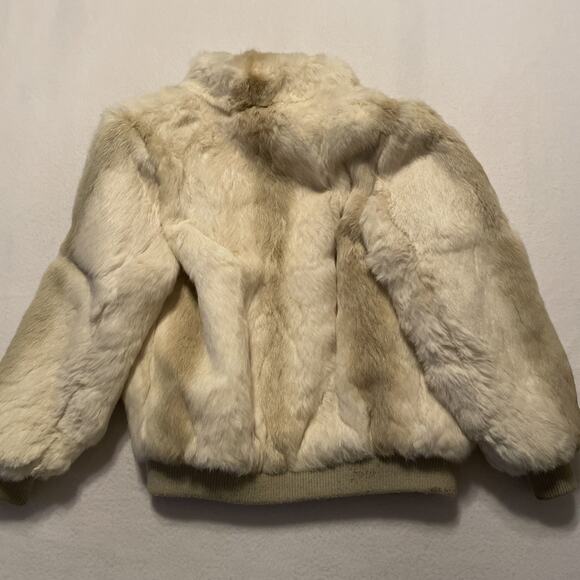 Neiman Marcus Vintage White Tan Dyed Rabbit Fur Coat Jacket 80s Hong Kong 12 - Picture 13 of 13